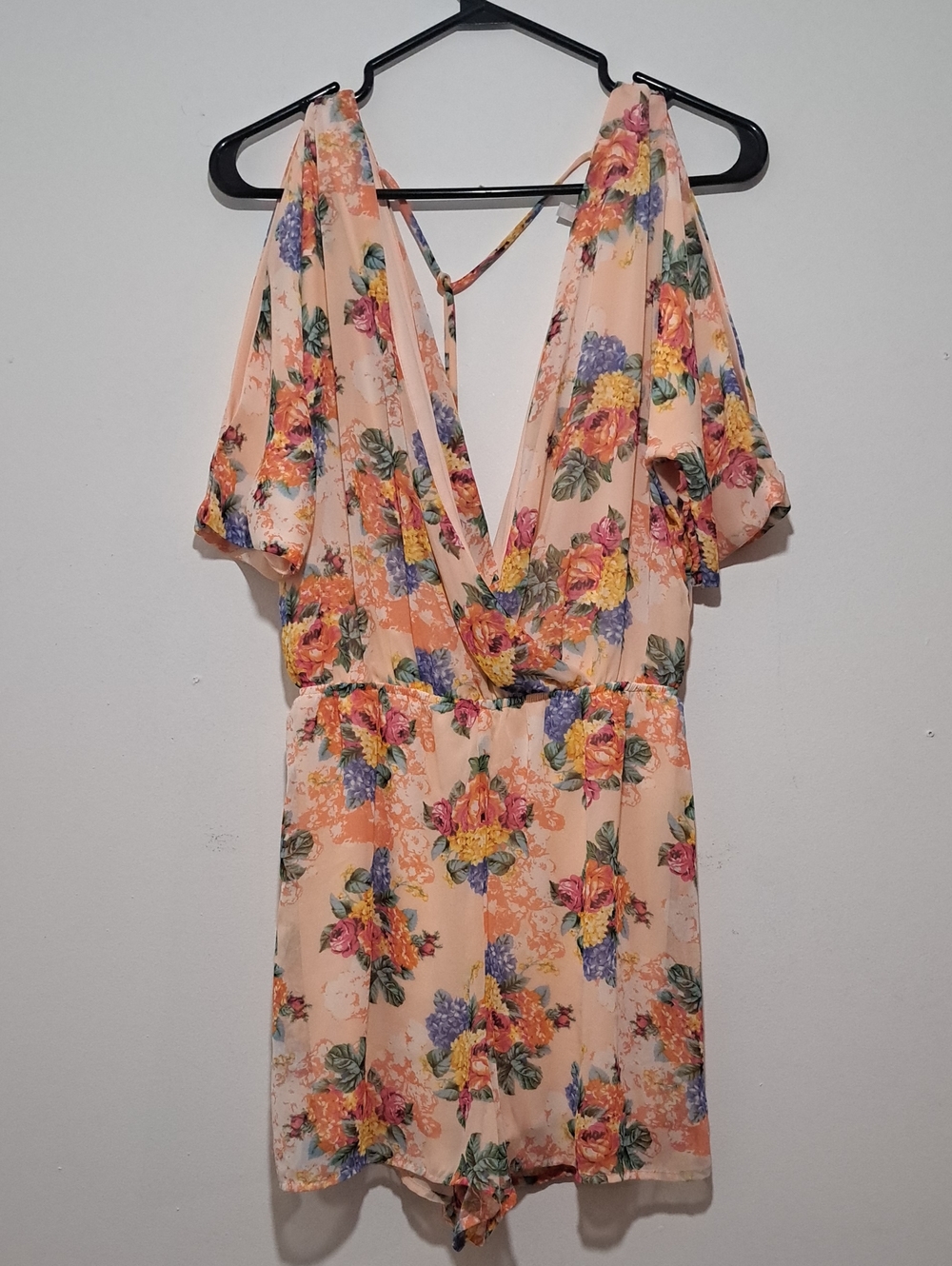 Charlotte Russe Peach Floral Mini Romper with V-Neck